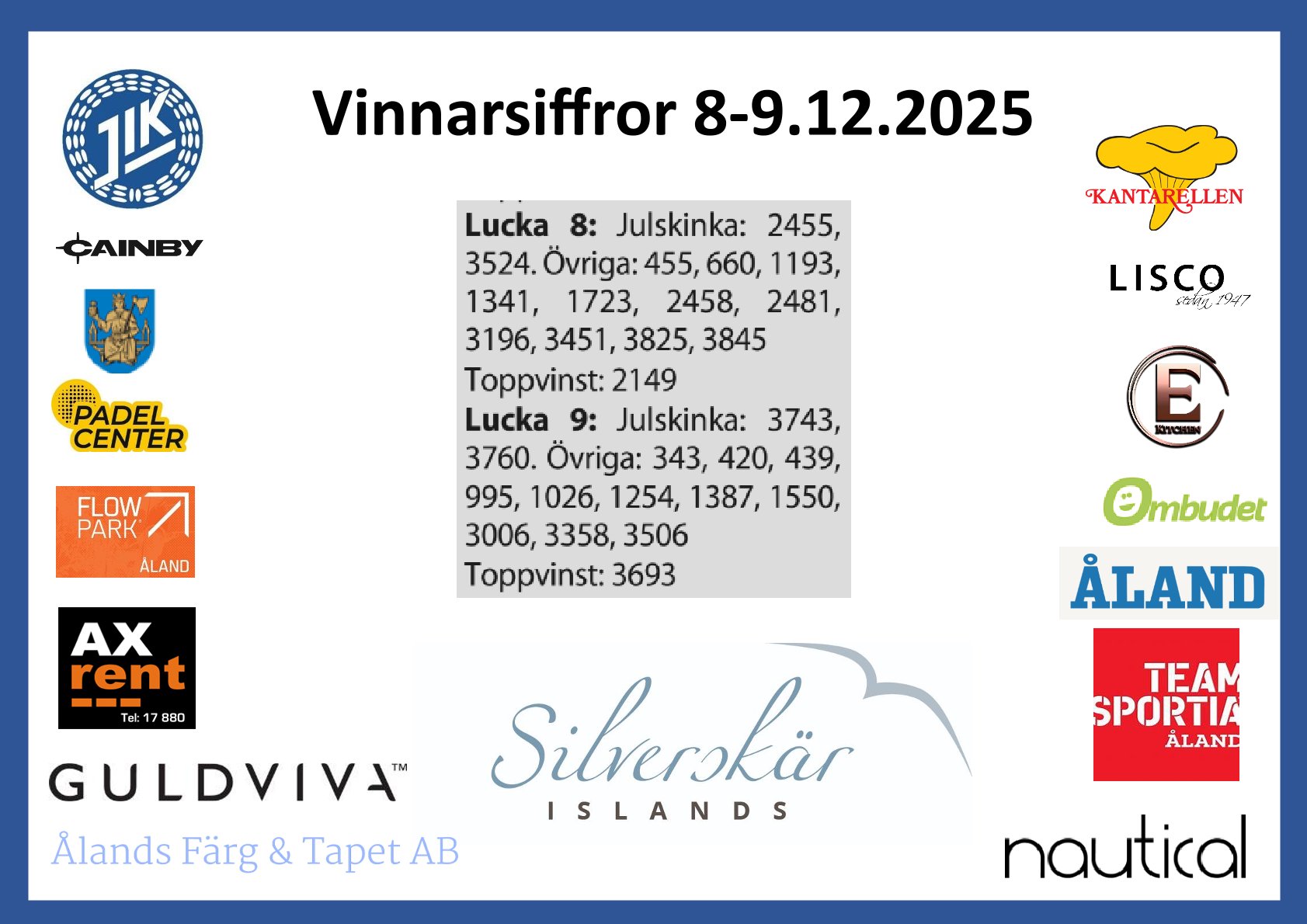 Vinnarsiffror dag 8-9