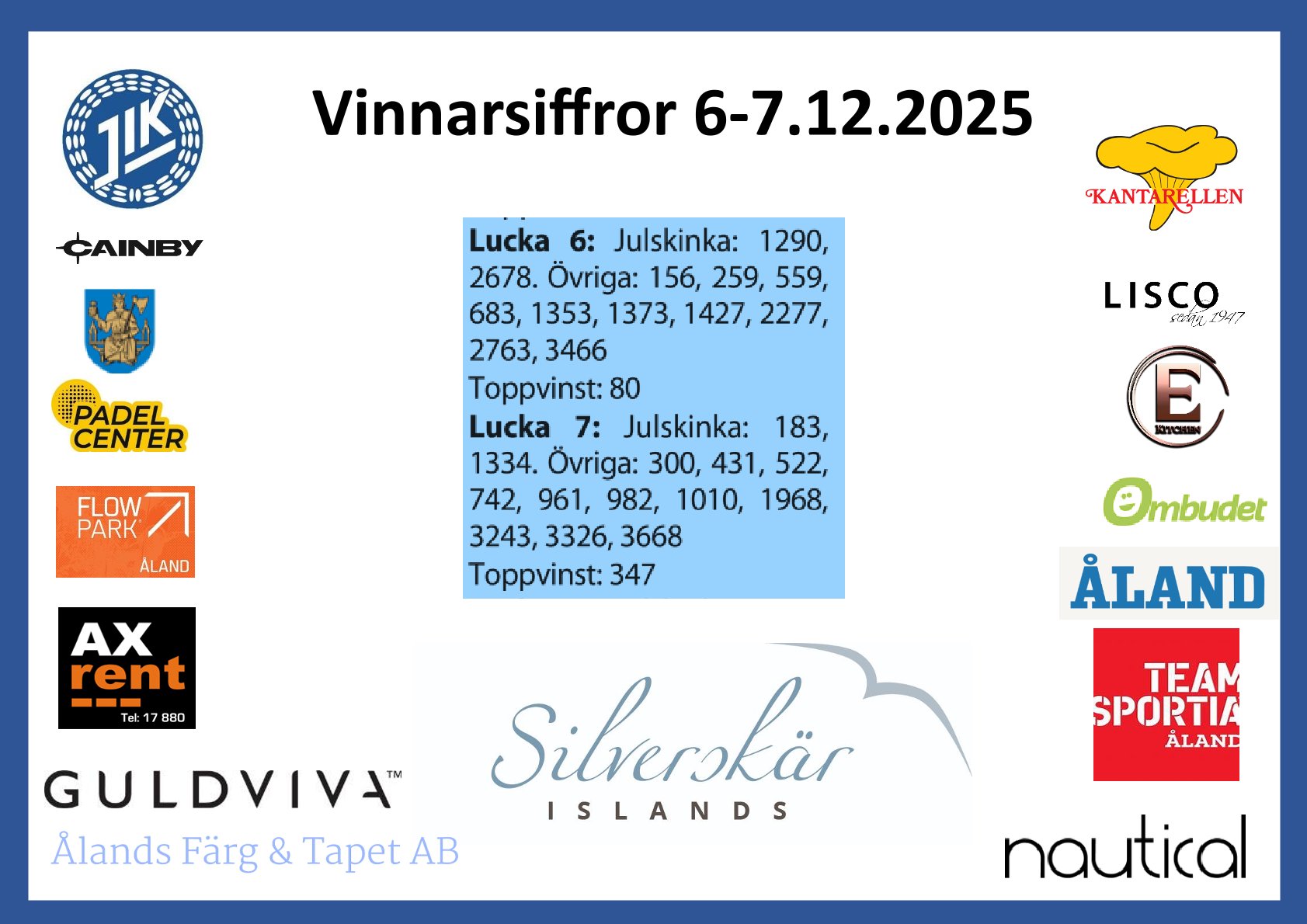 Vinnarsiffror dag 6-7