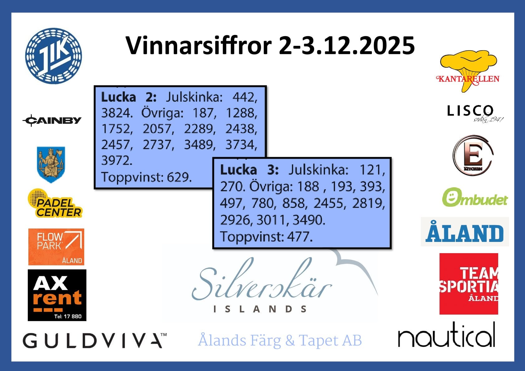 Vinnarsiffror dag 2-3